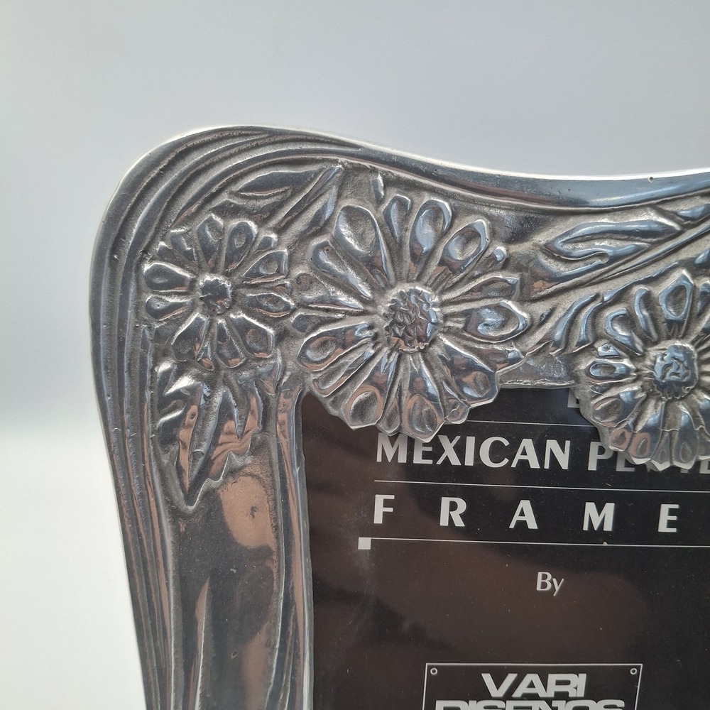 Vari Diseños Mexican Pewter Picture Frame 9.5" x 7.5" Easel‎ Back Daisy Floral - Picture 8 of 16